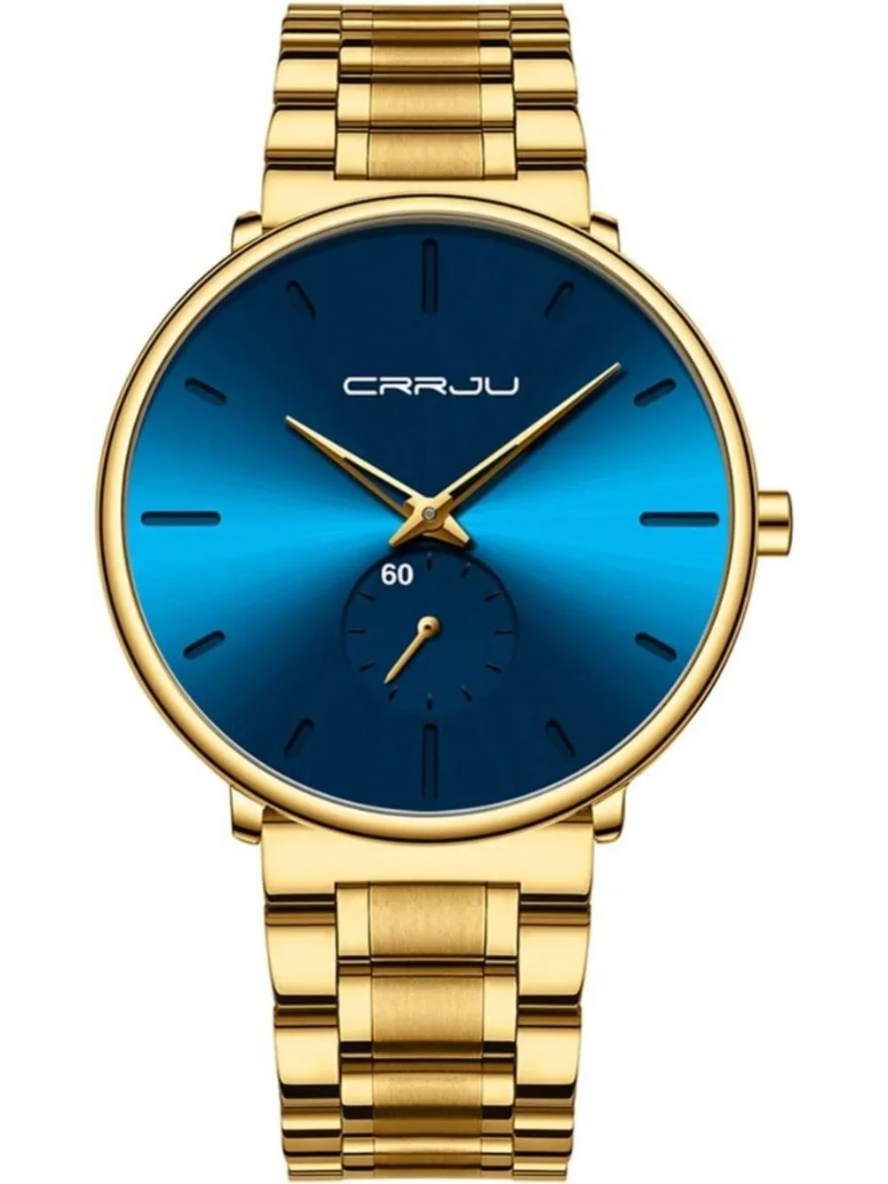 Unisex Blue Gold Ultra-Thin Minimalist Waterproof Stainless Steel Band Watch